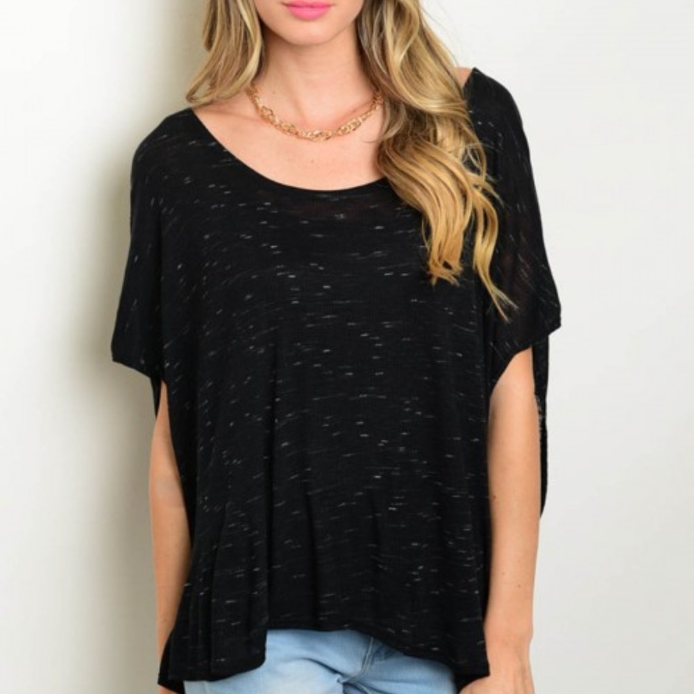 SALE! NWT Black marled short-sleeve asymmetric top
